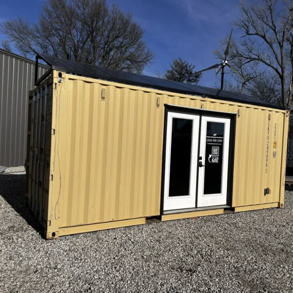 Oficina con contenedor de envío de 20 pies, alimentada con energía solar y fuera de la red eléctrica