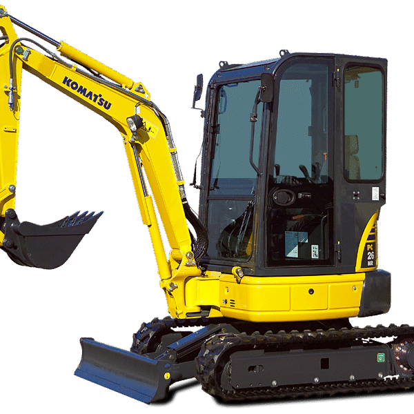 Miniexcavadora Komatsu PC26MR-3 usada (2013) de 2,8 toneladas con 3 cucharones