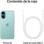 APPLE IPHONE 16 256GB GREEN, Verde azulado, Móvil iOS, 256 GB, 8 GB RAM, 6,1 " OLED Super Retina XDR, Chip A18 Bionic - Imagen 3